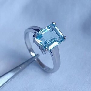 Blue Topaz Silver Ring • Baguette Shape Gemstone • Handmade Gemstone Jewelry Gift • December Birthstone Ring for Her • Birthstone Jewelry