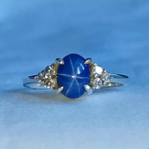 Blue Star Sapphire Handmade Ring, 925 Sterling Silver, Lindy Blue Star Ring Jewelry, Blue Star Promise Ring, Blue Star Anniversary Ring Gift