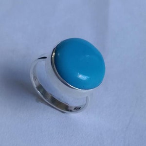 Treated Turquoise Round Silver Ring, 925 Sterling Silver, Turquoise Handmade Ring, Natural Turquoise Jewelry, Turquoise Birthstone Ring Gift