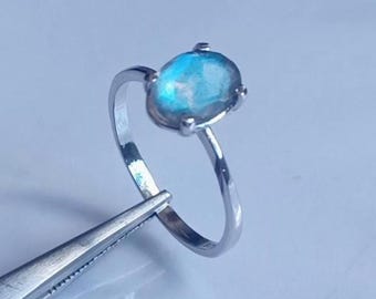 Anel de prata esterlina com labradorita Blue Flash | Joias minimalistas feitas à mão