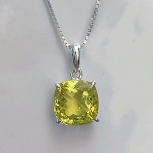 Natural Lemon Quartz Cushion Shape Pendant | 925 Sterling Silver | Lemon Quartz Handmade Jewelry | Bridal Vintage Pendant | Women&#39;s Pendant