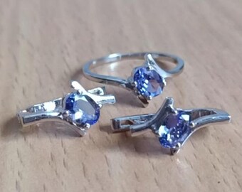 Natural Tanzanite Ring Earrings Jewelry Set, 925 Sterling Silver, Tanzanite Silver Jewelry Set Tanzanite Wedding Jewelry For Women and Girls