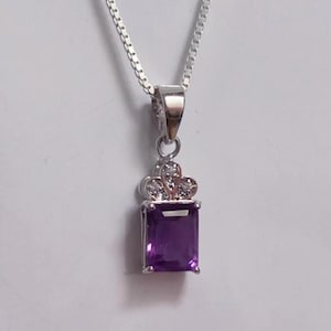 Natural Amethyst Rectangle Pendent | 925 Sterling Silver | February Birthstone Handmade Jewelry | Gift For Her | Amethyst Women's Pendent