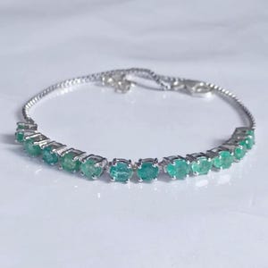 Natural Emerald Oval Tennis Bracelet | 925 Sterling Silver | May Birthstone Jewelry | Green Gemstone Adjustable Bracelet | Gift for Her