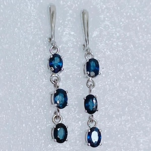 Blue Sapphire Oval Dangle Earrings | 925 Sterling Silver | Blue Gemstone Handmade Jewelry | Women&#39;s Earrings | Drop Earrings | Gift for Her