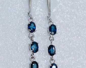 Blue Sapphire Dangle Earrings | Sterling Silver Handmade Drop Jewelry
