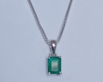 Natural Green Emerald Rectangle Cut Pendant | 925 Sterling Silver | Emerald Gemstone Handmade Jewelry Gift