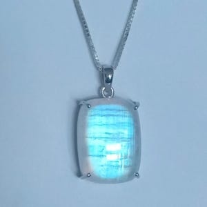 Blue Flash Moonstone Cushion Shape Pendant | 925 Sterling Silver | Cabochon Gemstone Handmade Jewelry | Gift for Her