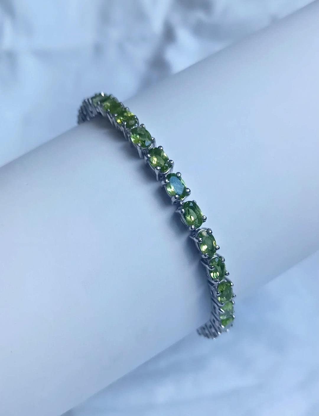 自家製 Peridot Genuine ハーフパン Natural Green Peridot Oval Tennis Bracelet | 925 Sterling Silver