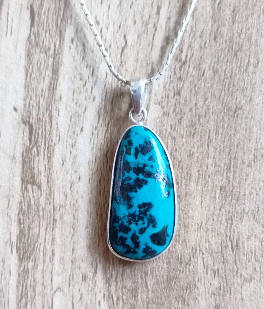 Turquoise Large Sleeping Beauty Silver Pendant, 925 Sterling Silver ...
