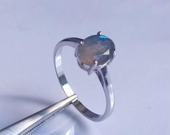 Anel de labradorita, pedra preciosa azul brilhante, feito à mão em prata esterlina 925
