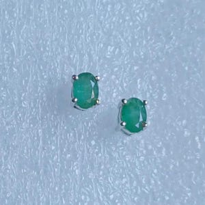 Natural Emerald Oval Gemstone Stud Earrings | 925 Sterling Silver | Emerald Oval Earrings | Emerald Handmade Earrings | Women&#39;s Jewelry Gift