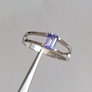 Natural Tanzanite Ermerald Cut Ring 925 Sterling Silver Split Shank Wedding Ring Gift for her