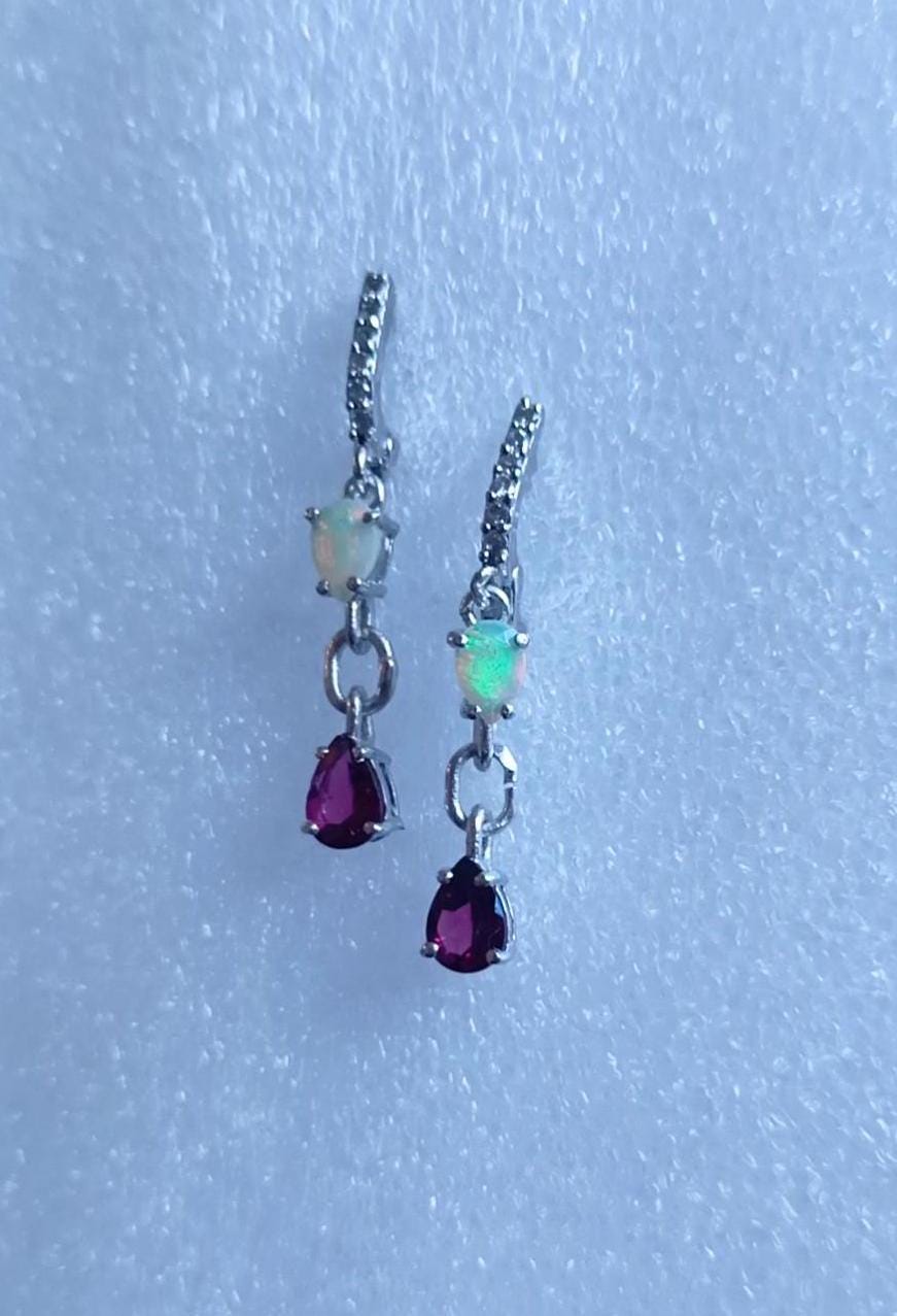 Orecchini Da Sposa Pendenti/goccia Naturale Opale Di Fuoco Ovale In - Foto 12