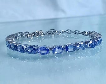 Natürliches blaues Tansanit-Tennis-Armband, 925 Sterlingsilber, Dezember Geburtsstein, Tansanit-Jubiläumsarmband, Geschenk für sie