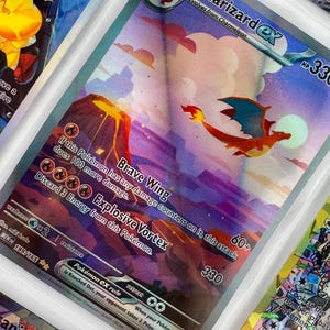 Reliure non officielle en plastique pleine illustration Charizard EX 199/165 Insertion de page Holo personnalisé Remplacement de la liste de souhaits LIRE LA DESCRIPTION