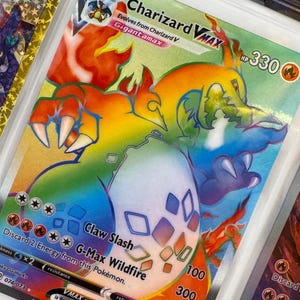 Unofficial Charizard VMAX 074/073 Rainbow Full Art Plastic Picture Binder Page Insert Custom Holo Display Wishlist READ DESCRIPTION
