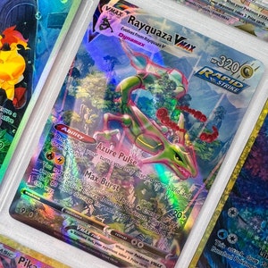 Reliure photo en plastique non officielle Rayquaza Vmax 218/203 Insertion de page dans la liste de souhaits Film holographique de remplacement pour dramatisation LIRE LA DESCRIPTION