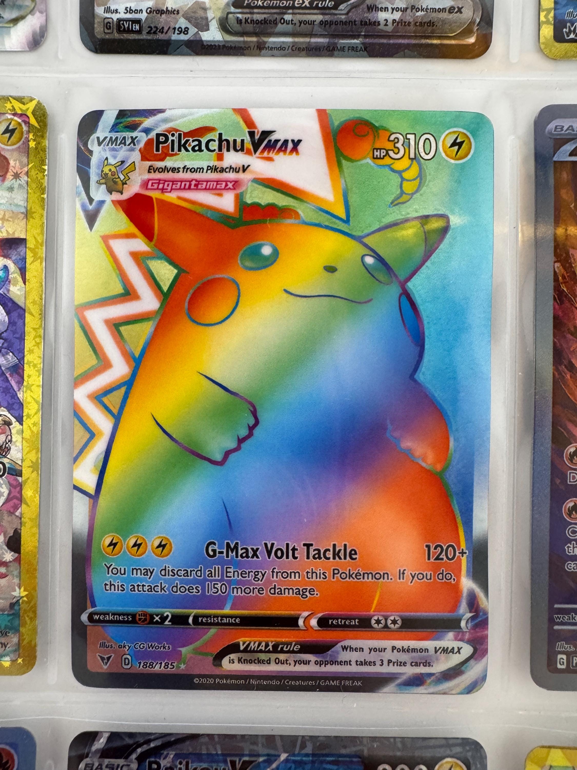 ♡n41♡ Unofficial Rainbow Pikachu Vmax 188/185 Full Art Plastic