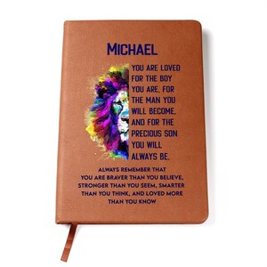 Carta a mi hijo Diario de cuero personalizado Regalo de aliento a mi hijo Diario grabado personalizado, Recuerda siempre que eres un cuaderno más valiente