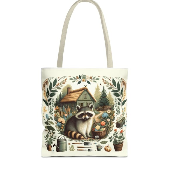 Raccoon Cottage Core Artistic Tote Bag, Raccoon Cottagecore Travel Tote, Raccoon Lover Gifts, Cute Raccoon Bag, Wildlife Tote Bag Gifts