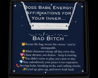 Morse Code Necklace: "Bad Bitch" Affirmation, Empowering Gift