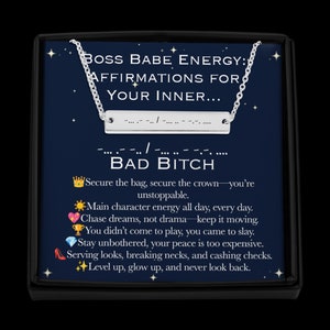 Boss Babe Energy, affermazioni per la collana con codice Morse per cattive stronze, regalo divertente e stimolante per lei, collana con pacchetto di amore per se stessi per donne forti