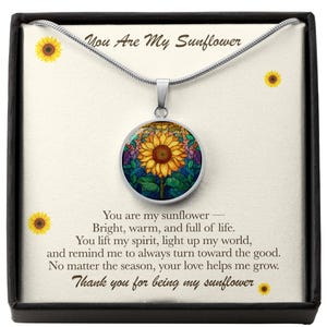 Engraved Sunflower Pendant Necklace: 18k Gold Surgical Steel gift