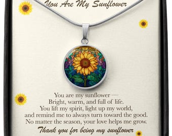 Engraved Sunflower Pendant Necklace: 18k Gold Surgical Steel gift
