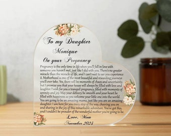 Pregnant Daughter First Time Mom Gift, Pregnancy Gift for Daughter, Expecting Mom Gift from mom, Mom to be Heart Acrylic Plaque Pregnant Mom