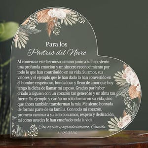 Personalized Acrylic Heart Plaque, Spanish Wedding Gift for Groom&#39;s Parents