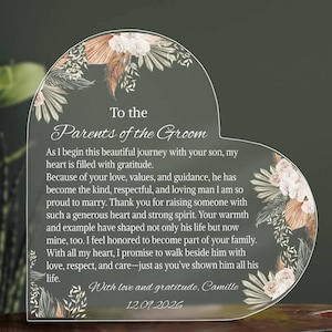 Personalized Acrylic Heart Plaque, Wedding Gift for Groom&#39;s Parents