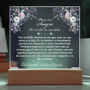 Suegra Wedding Gift, Acrylic Plaque Night Light, Mother in Law Spanish Gift