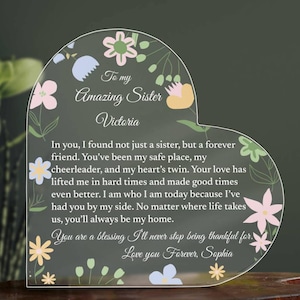 Heartfelt Acrylic Sister Gift Plaque: Sentimental Keepsake