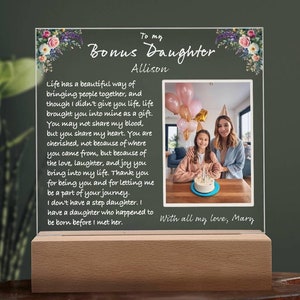 Personalized Photo Plaque Gift for Bonus Daughter with LED Base