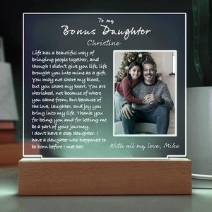 Personalized Photo Plaque Gift for Bonus Daughter - LED Light Base