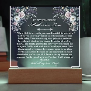 Personalized Mother-in-Law Acrylic Plaque with LED Base