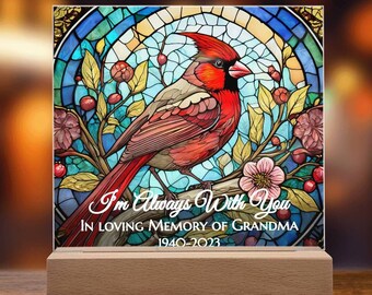 Cardinal Memorial Stained Glass Acrylic Plaque Personalized Remembrance Gift Custom Sympathy Keepsake for Loss of Loved One Memorial Decor