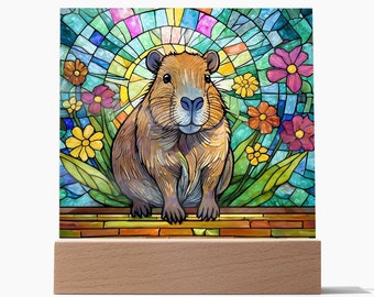 Capybara Stained Glass Acrylic Plaque: Animal Lover Night Light