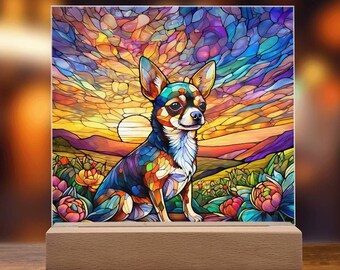 Chihuahua Stained Glass Acrylic Plaque with LED Light: Dog Lover Decor