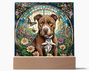 Pitbull Faux Stained Glass Plaque: Pittie Lover Night Light Decor