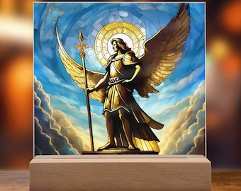 Archangel Michael Stained Glass Acrylic Plaque, LED Nightlight