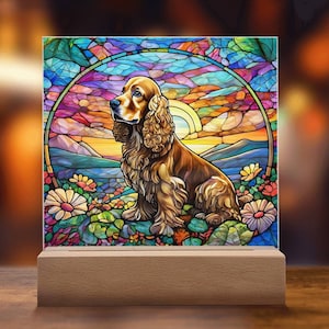 Cocker Spaniel Stained Glass Acrylic Plaque: Dog Lover LED Nightlight