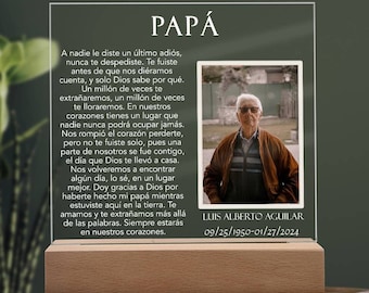 Placa conmemorativa personalizada en español con foto - Recuerdo de la pérdida del padre