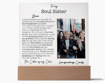 Soul Sister Gift: Personalized Photo Acrylic Plaque with Wood Base