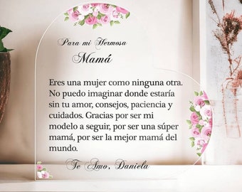 Regalo para mamá, Personalized Acrylic Heart Plaque Gift for Mom, Spanish Mothers Day Gift, Regalo Dia de la Madre en español, Birthday Gift