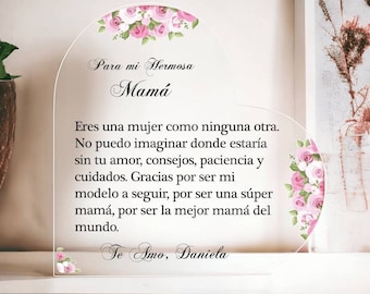 Placa acrílica personalizada en forma de corazón, regalo para mamá - Día de la Madre (Español)