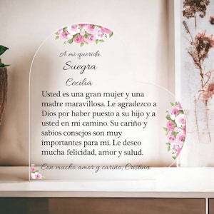 Regalo para Suegra, Personalized Acrylic Plaque, Gift for Mother in Law in Spanish, Día de la madre en español, Mother's Day, Birthday Gift