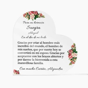 Personalized Acrylic Heart Plaque, Mother in Law Wedding Gift in Spanish