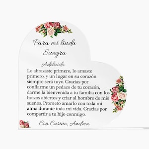 Personalized Acrylic Heart Plaque Gift for Mother-in-Law (Suegra)